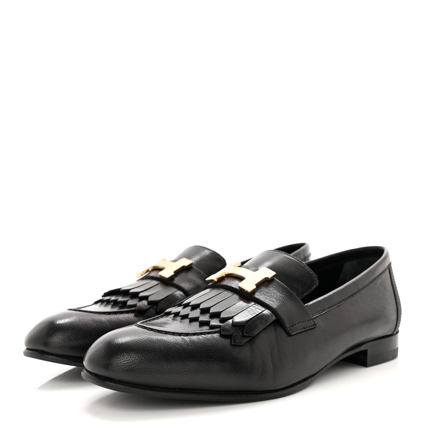 Hermes Goatskin Womens Royal Loafers 36.5 Black 3 of 12