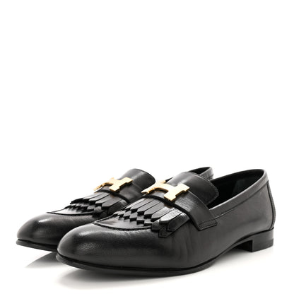 Hermes Goatskin Womens Royal Loafers 36.5 Black 3 of 12