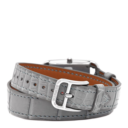 Hermes Stainless Steel Alligator Diamond Bezel 23mm Cape Cod Double Tour Chaine d'Ancre Joaillier Quartz Watch Gris Perle 3 of 5