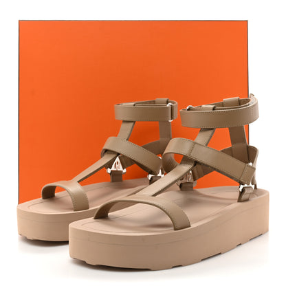 Hermes Calfskin Womens Enid Sandals 40 Argile 10 of 10