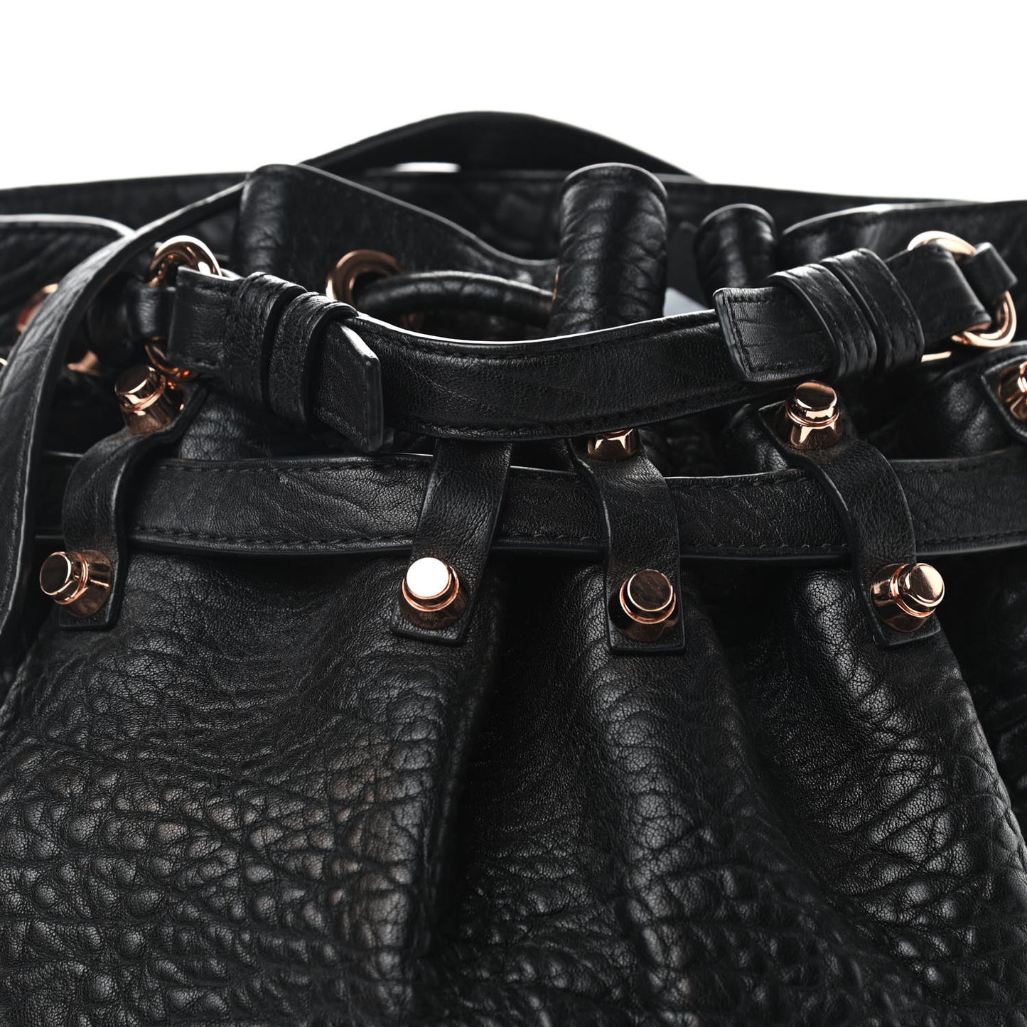 Pebbled Lambskin Diego Bucket Black Rose Gold Hardware