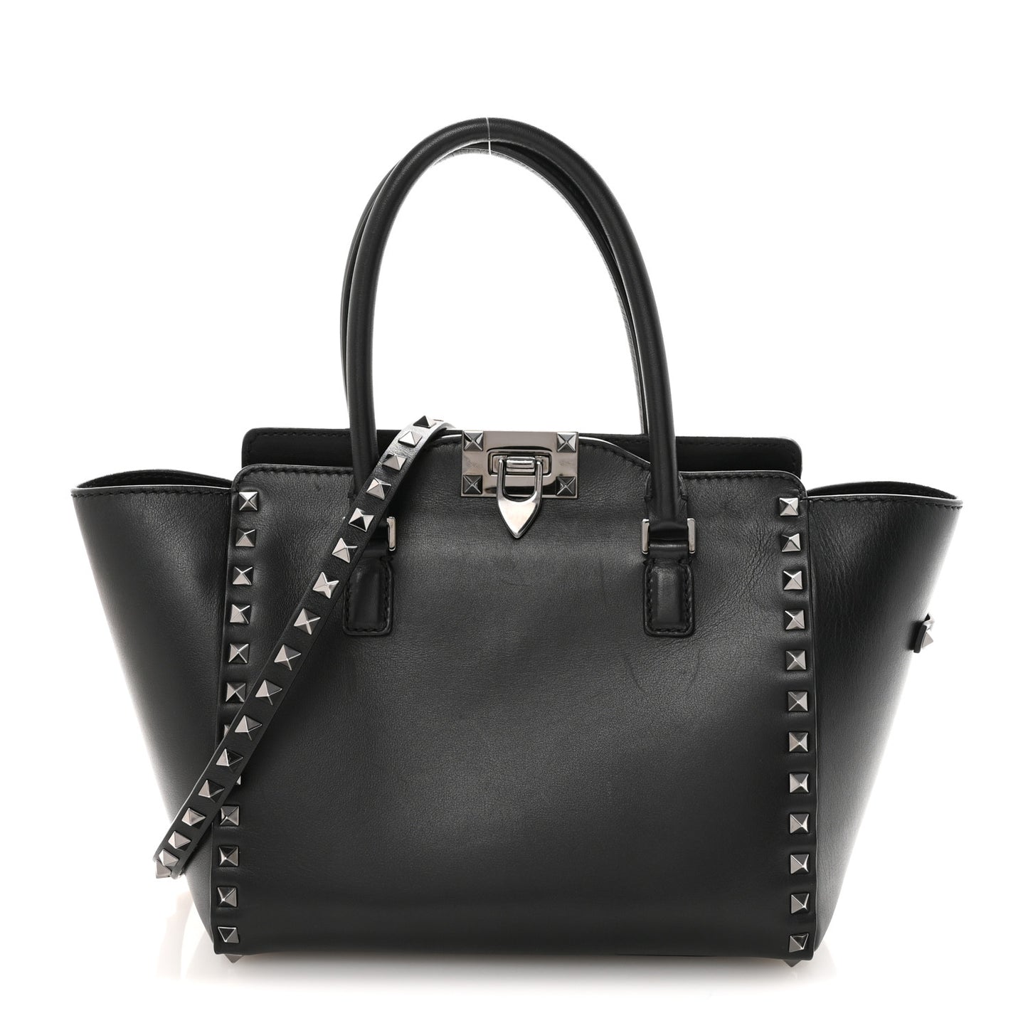 Vitello Small Rockstud Double Handle Tote Black