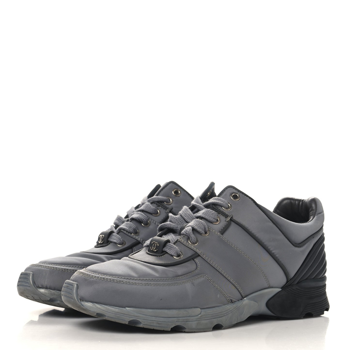 Calfskin Nylon Womens CC Sneakers 41.5 Grey
