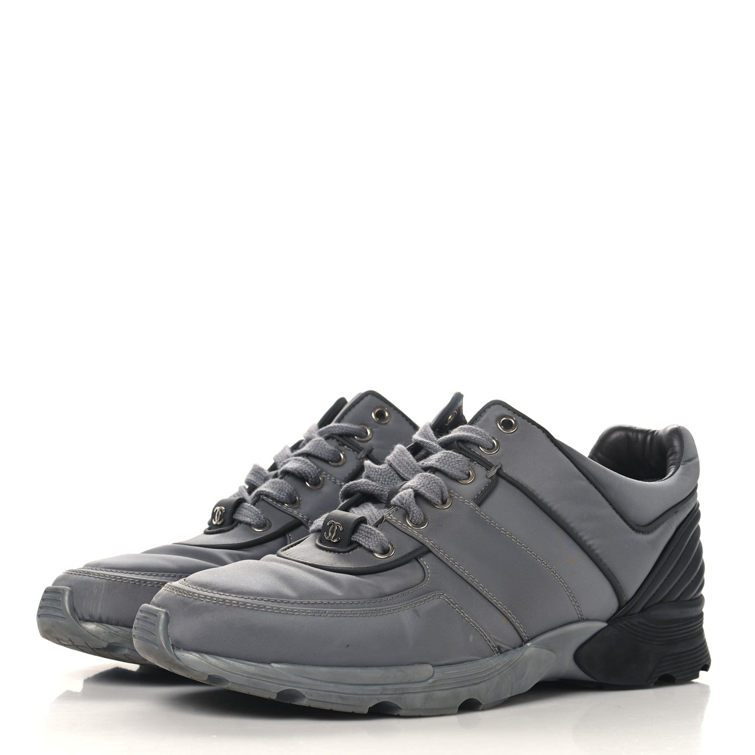 Chanel Calfskin Nylon Womens CC Sneakers 41.5 Grey 4 of 8