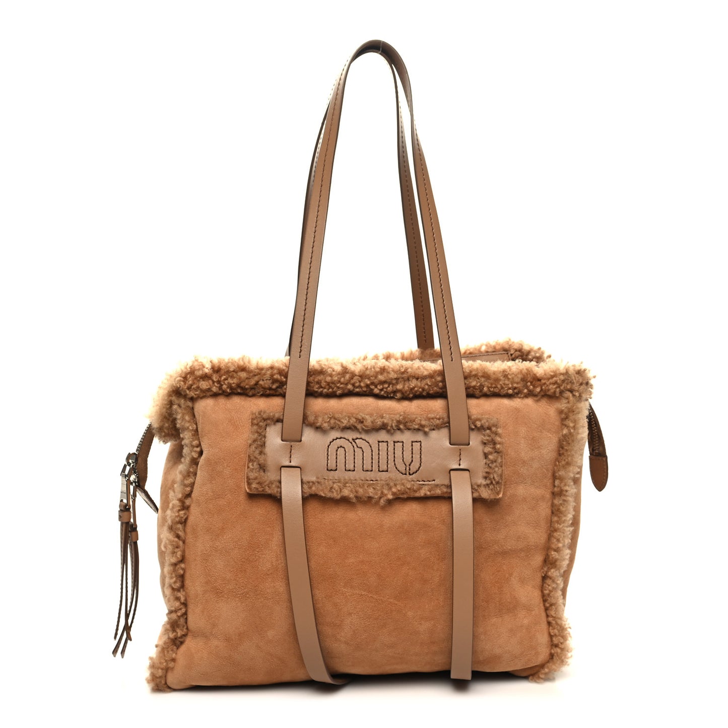 Shearling Suede Shopping Tote Caramel