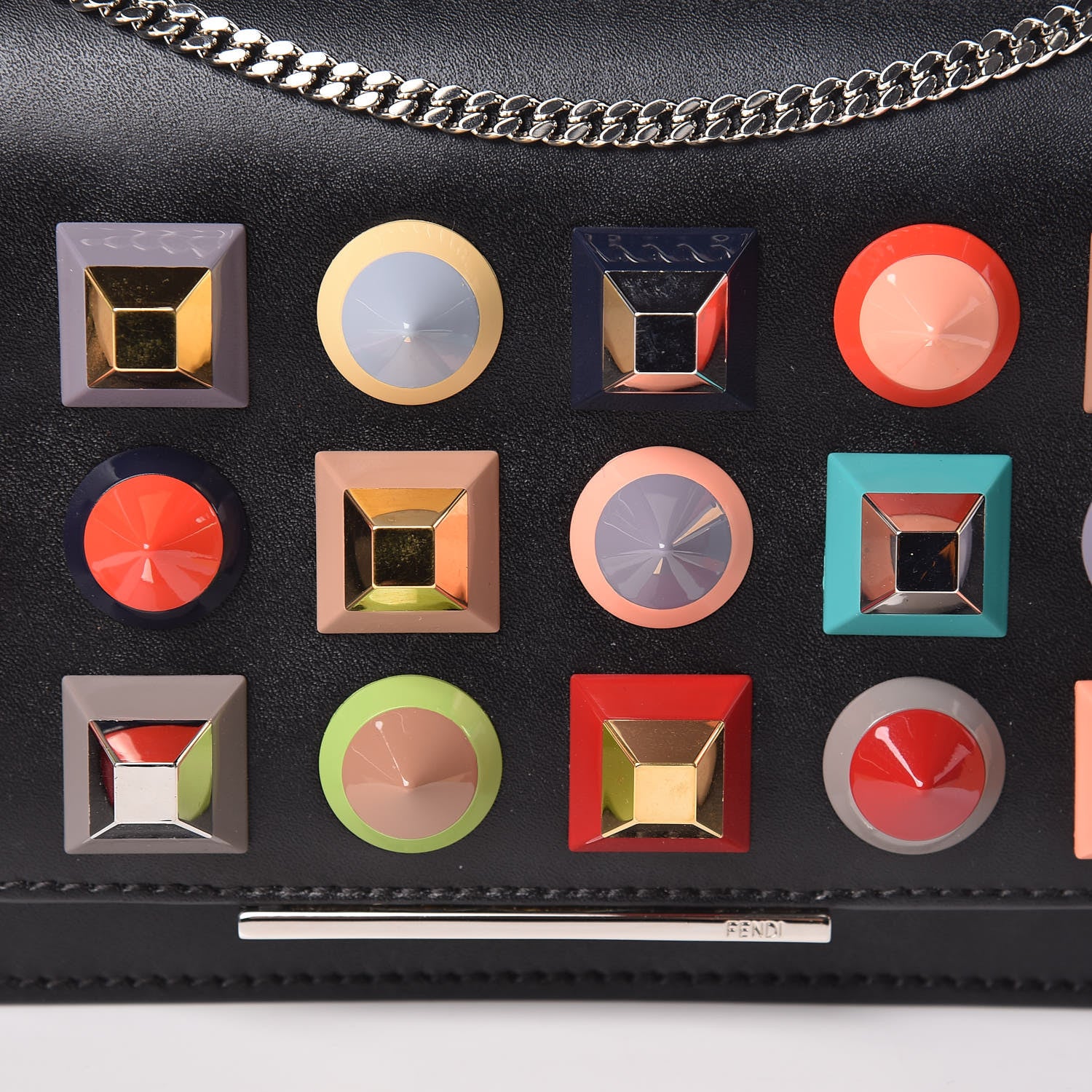 Fendi Vitello Liberty Studded Tube Wallet On Chain Black Multicolor 10 of 12