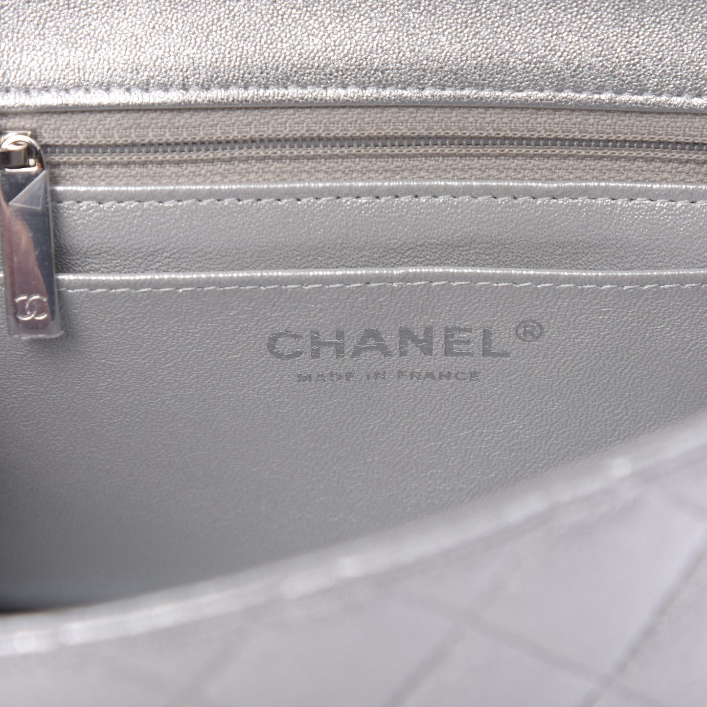 Metallic Lambskin Quilted Mini Square Flap Silver