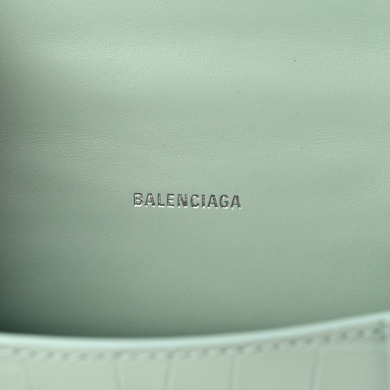 Balenciaga Shiny Calfskin Crocodile Embossed Hourglass Top Handle Bag XS Light Green 6 of 13