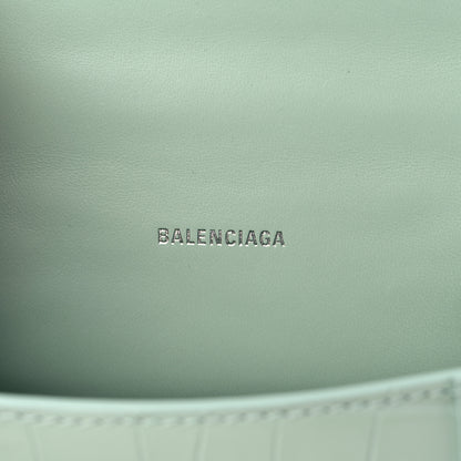 Balenciaga Shiny Calfskin Crocodile Embossed Hourglass Top Handle Bag XS Light Green 6 of 13