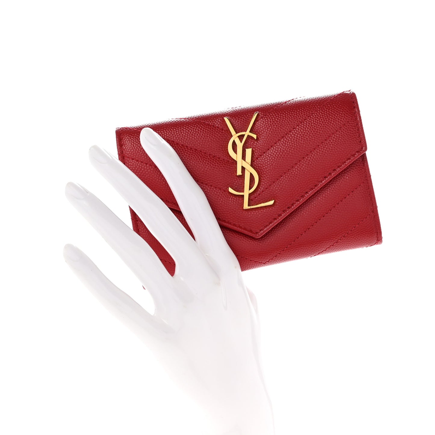 Grain De Poudre Matelasse Chevron Small Monogram Envelope Wallet Rouge Eros