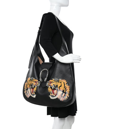 Gucci Calfskin Web Tiger Embroidered Large Dionysus Hobo Black 2 of 10