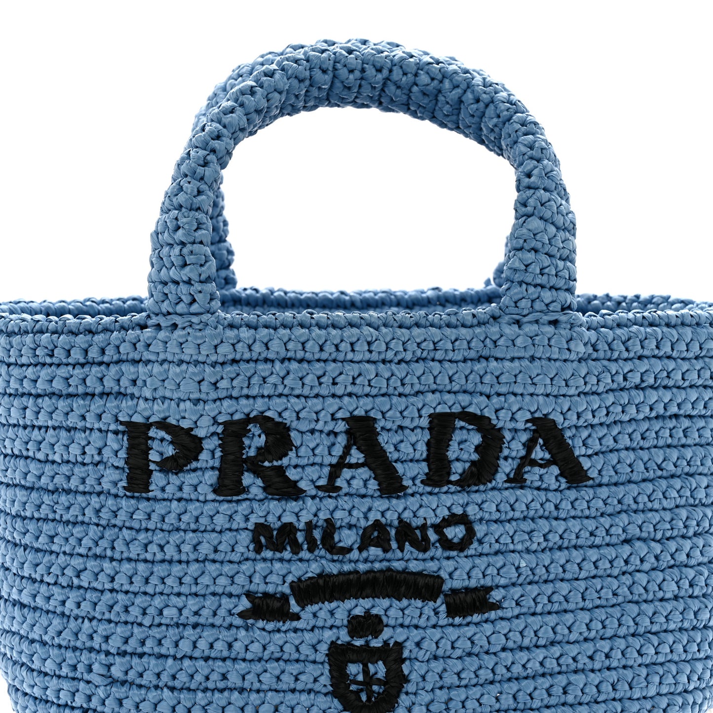Yarn Raffia Effect Crochet Small Logo Tote Celeste Blue