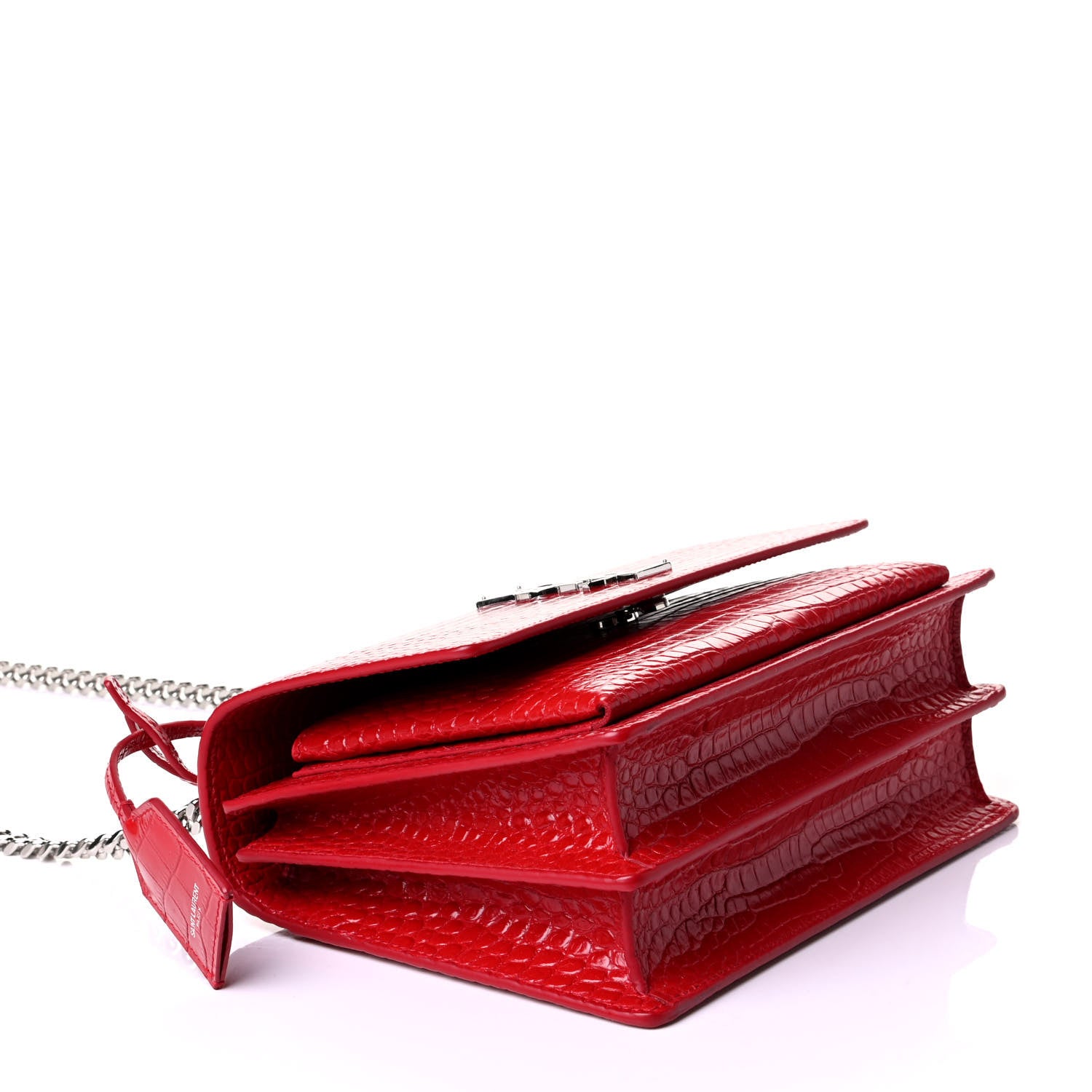 Saint Laurent Calfskin Crocodile Embossed Medium Monogram Sunset Rouge Eros 3 of 5