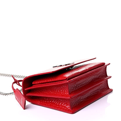 Saint Laurent Calfskin Crocodile Embossed Medium Monogram Sunset Rouge Eros 3 of 5