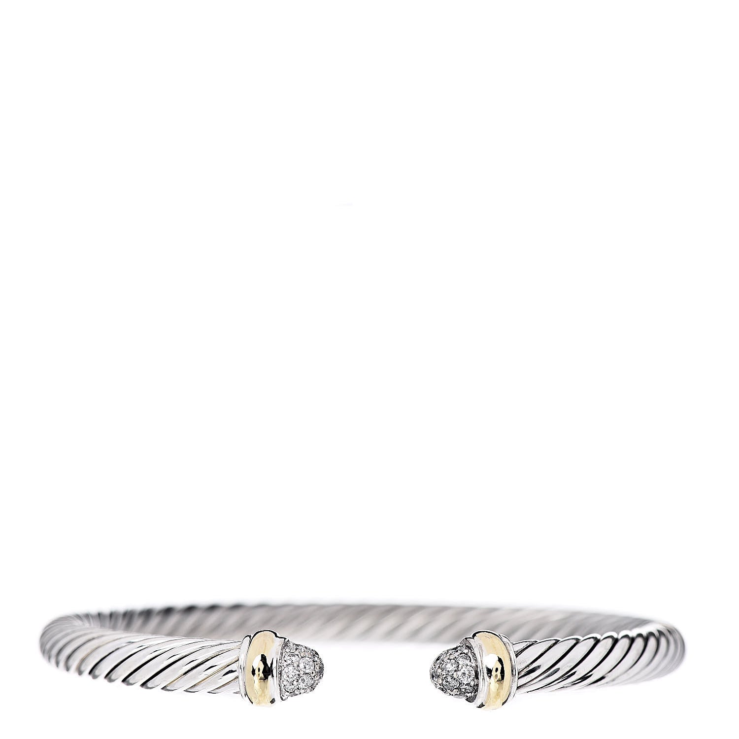 David Yurman Sterling Silver 14K Yellow Gold Diamond 5mm Cable Classics Bracelet 1 of 4