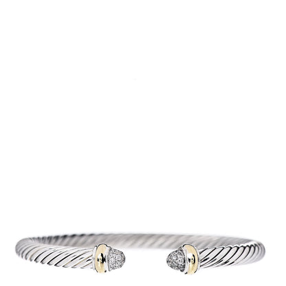 David Yurman Sterling Silver 14K Yellow Gold Diamond 5mm Cable Classics Bracelet 1 of 4