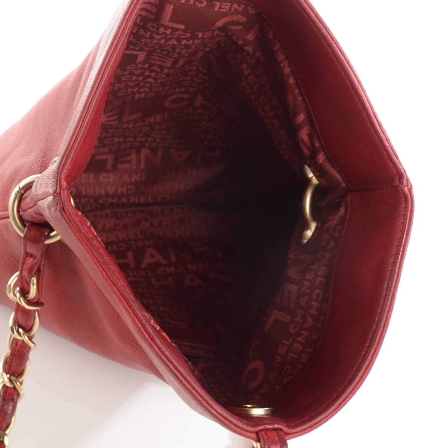 Lambskin Coco Ball Fold Over Bag Dark Red