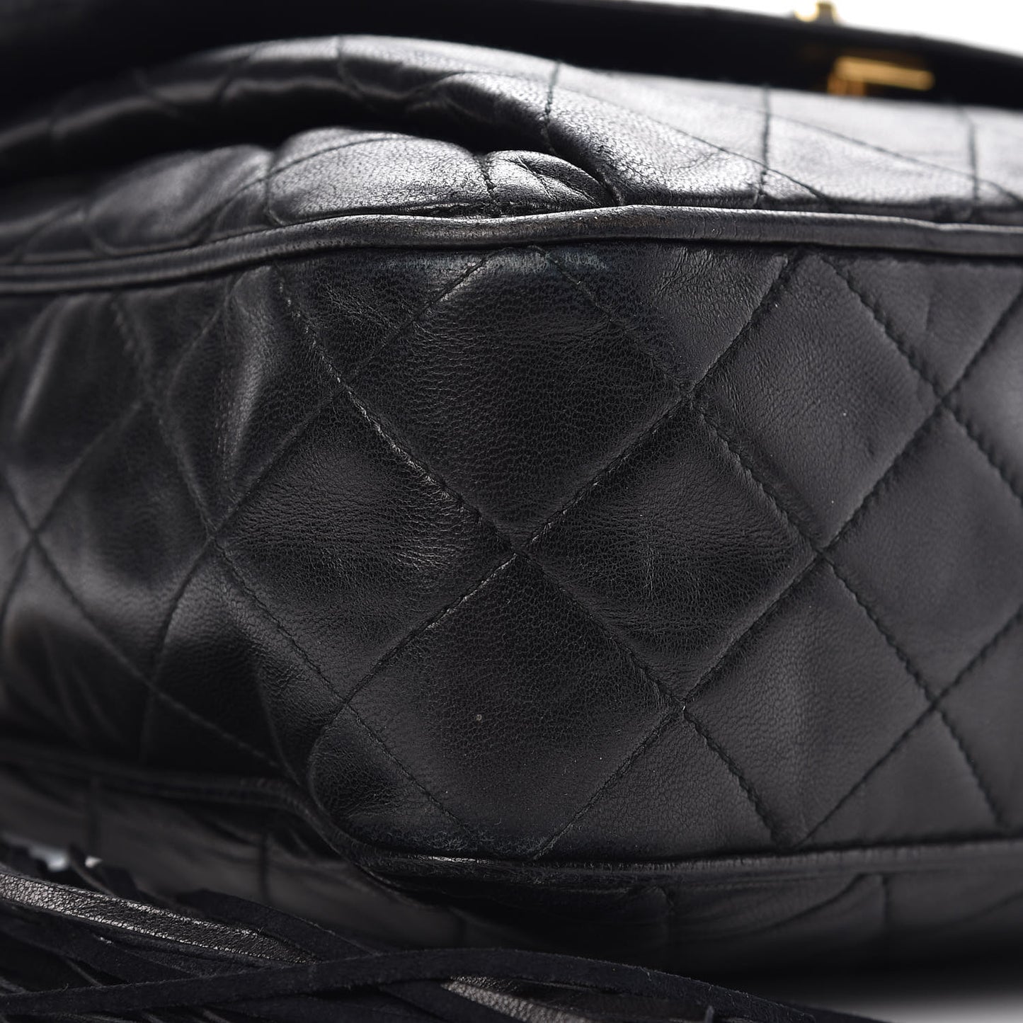 Lambskin Quilted Tassel Flap Camera Case Black
