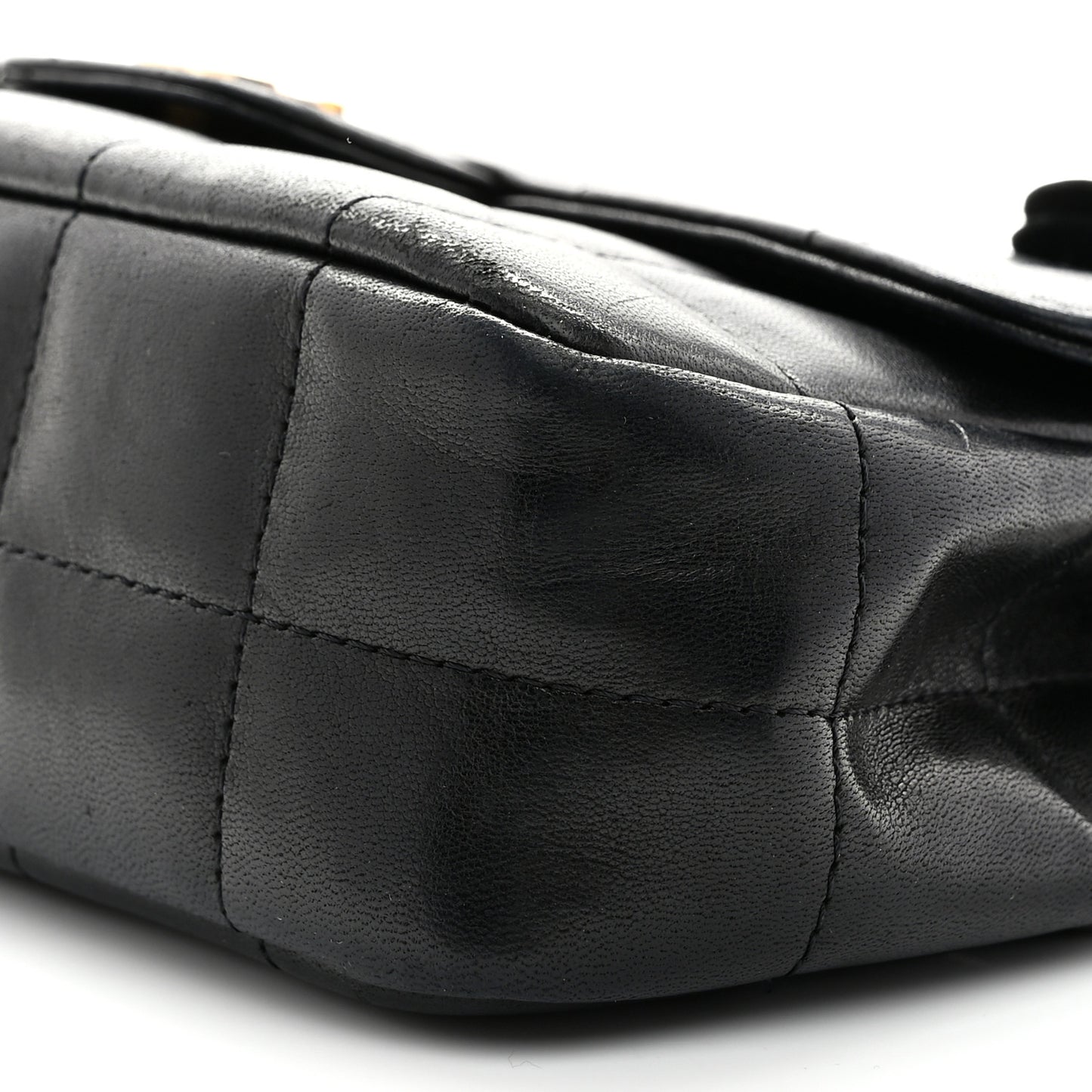 Lambskin Quilted Mini Chocolate Bar Camellia Flap Black
