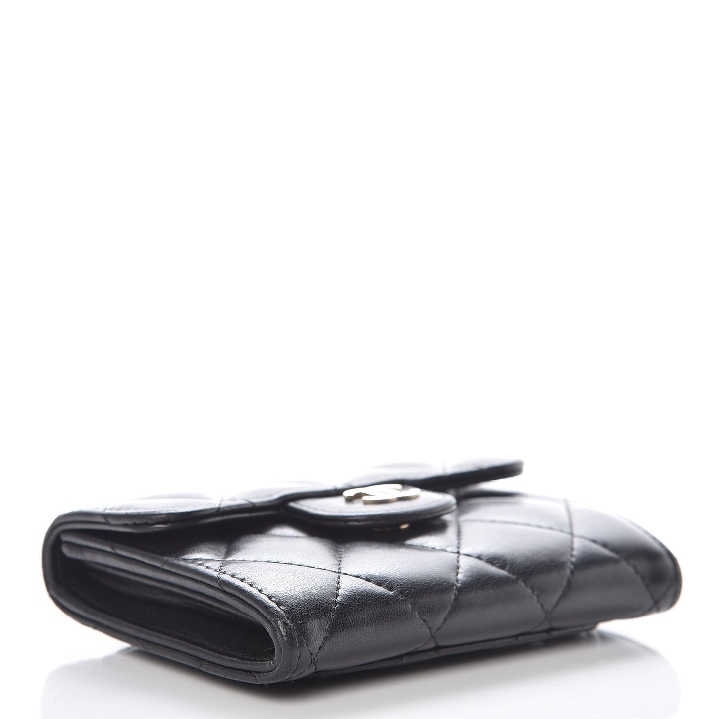 Lambskin Quilted Flap Card Holder Wallet Black