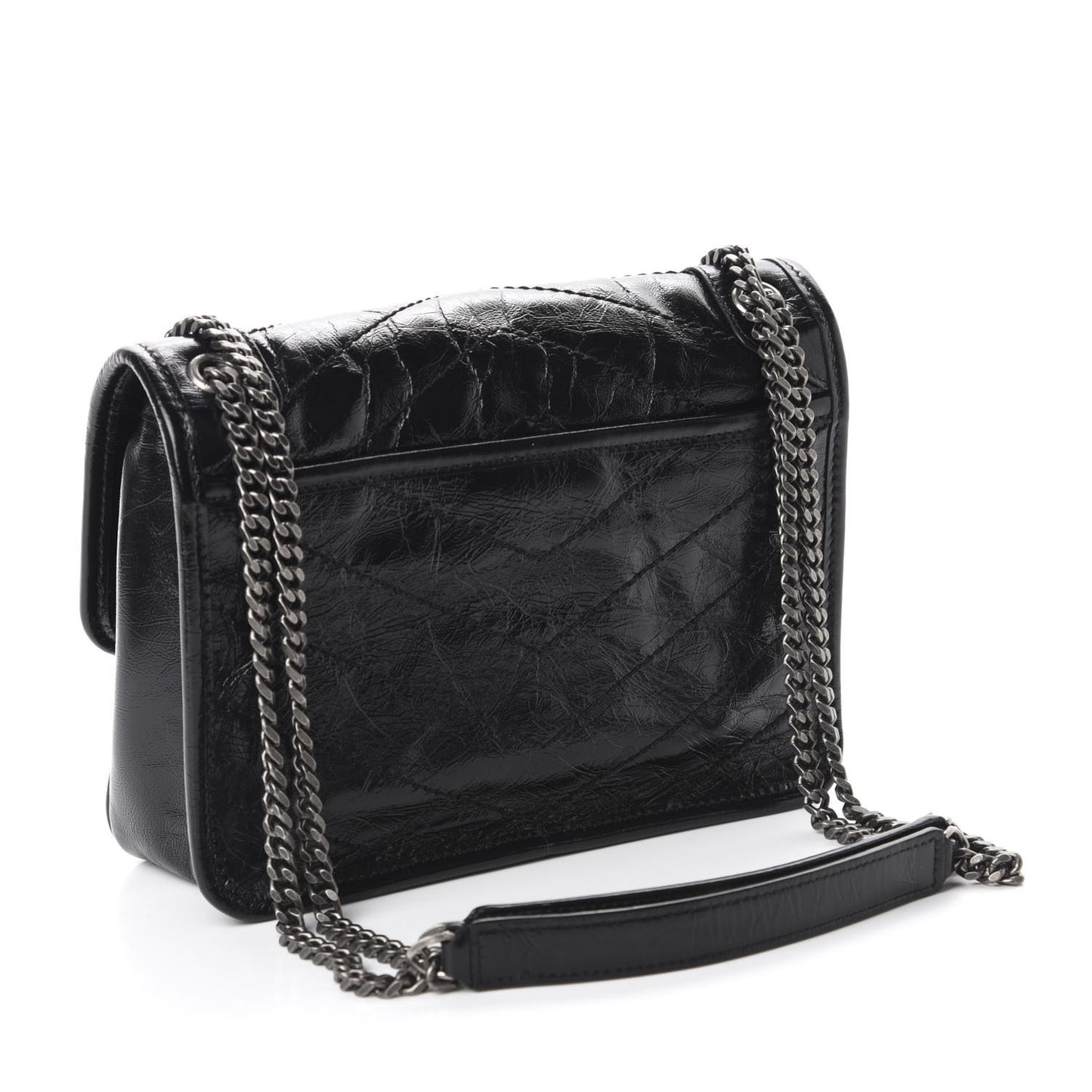 Crinkled Calfskin Matelasse Monogram Baby Niki Chain Satchel Black