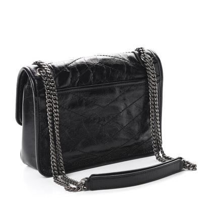 Saint Laurent Crinkled Calfskin Matelasse Monogram Baby Niki Chain Satchel Black 3 of 15