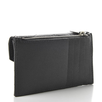 Saint Laurent Grain De Poudre Matelasse Chevron Monogram Compact Wallet Storm 3 of 10