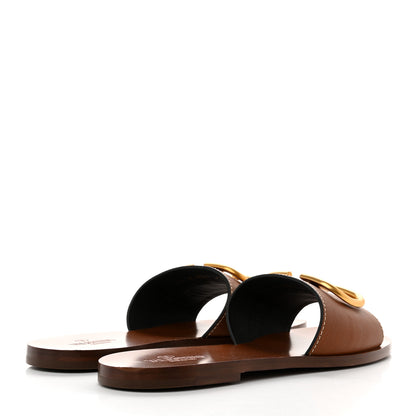 Valentino Garavani Grainy Cowhide Vlogo Flat Slide Sandals 39.5 Cuoio 4 of 8