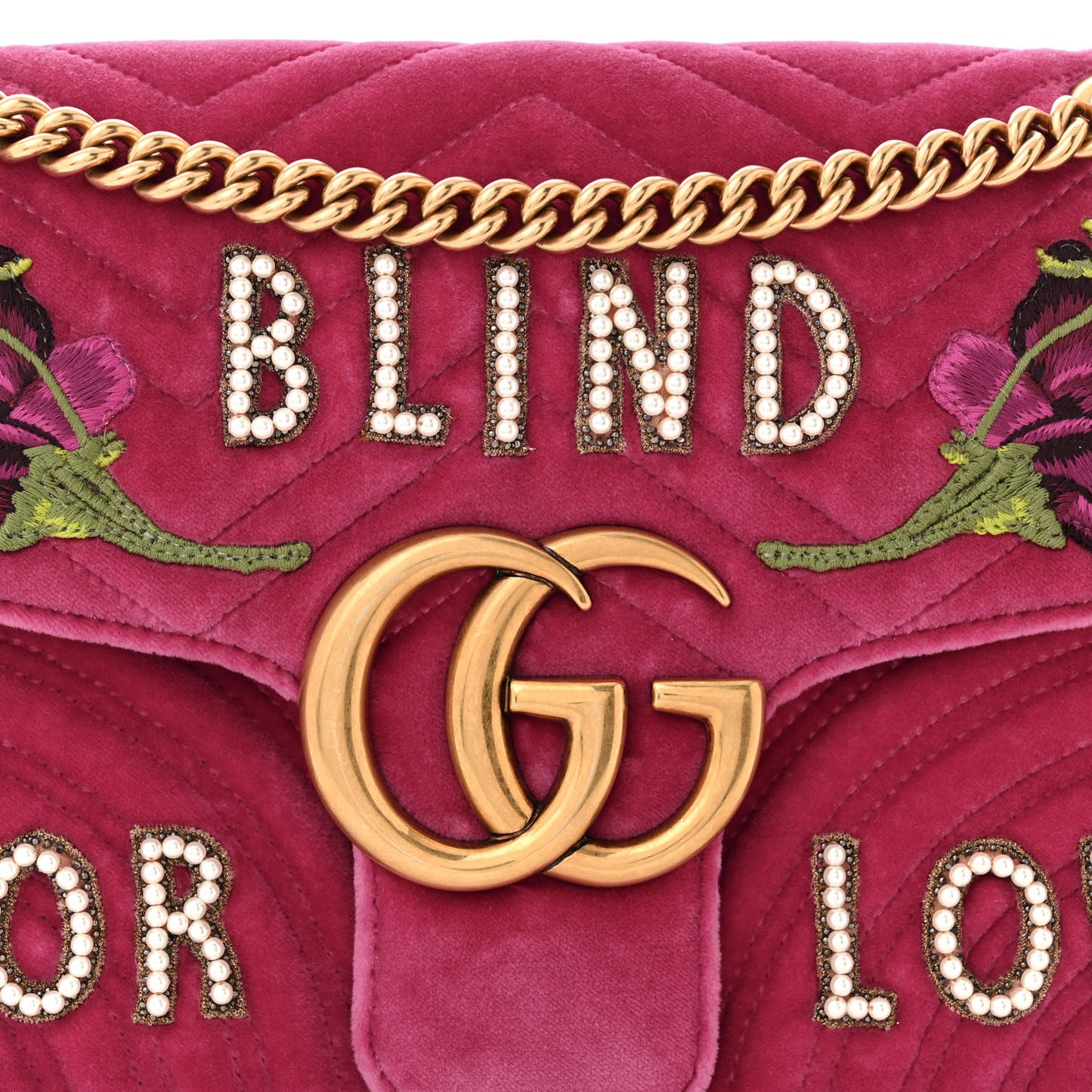 Velvet Matelasse Blind for Love Embroidered Medium GG Marmont Shoulder Bag Light Raspberry Rose Multicolor