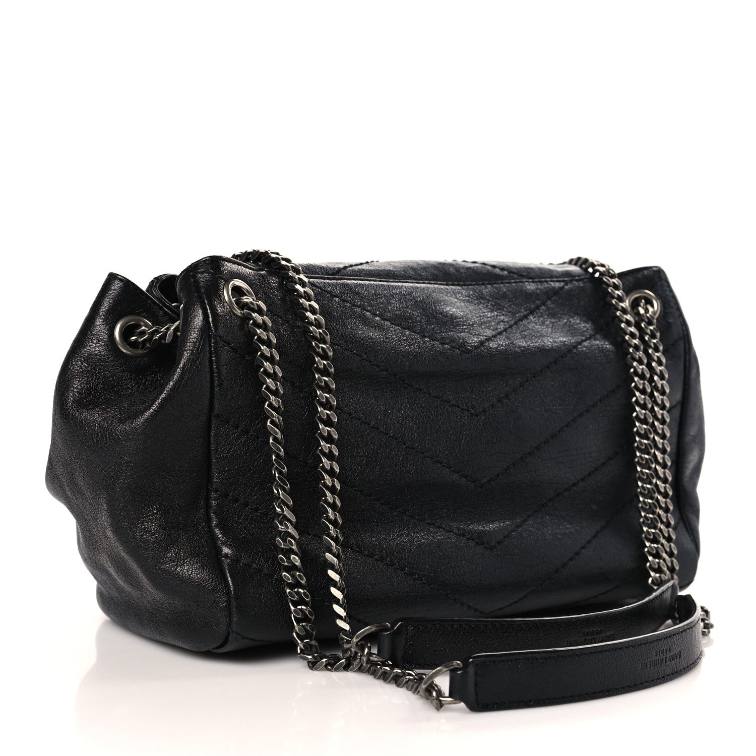 Saint Laurent Pebbled Lambskin Chevron Monogram Small Nolita Black 2 of 9