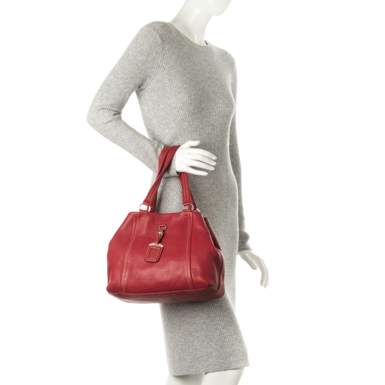 Prada Vitello Daino Shoulder Bag Red 2 of 7