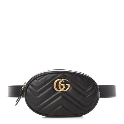 Gucci Calfskin Matelasse GG Marmont Belt Bag 85 34 Black 1 of 11