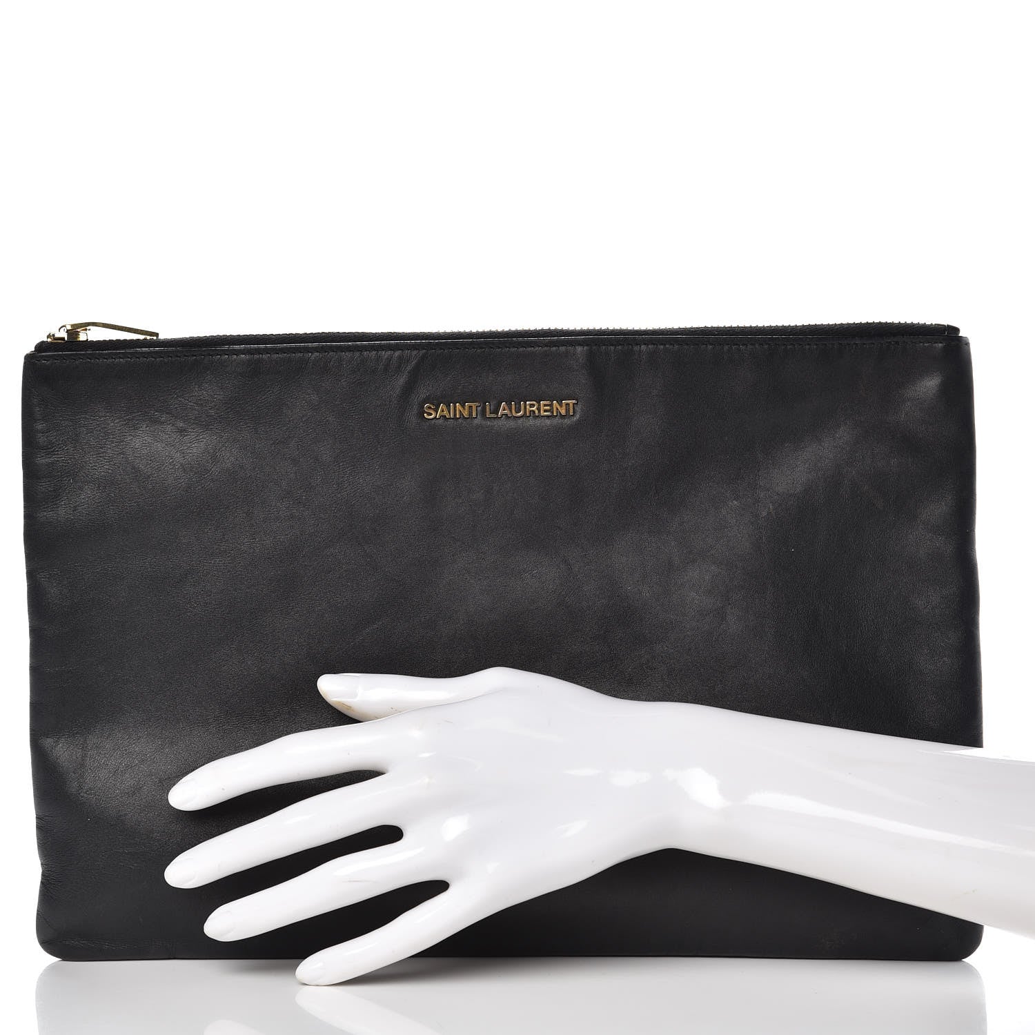 Saint Laurent Calfskin Zipped Clutch Black 2 of 17