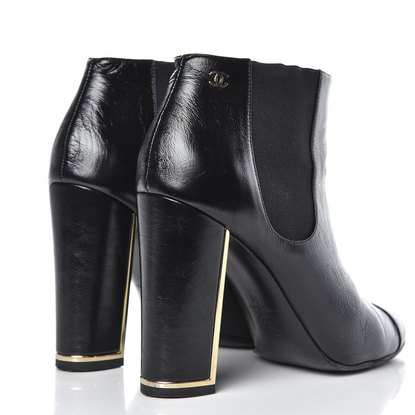 Crinkled Calfskin Cap Toe CC Short Ankle Boots 39 Black
