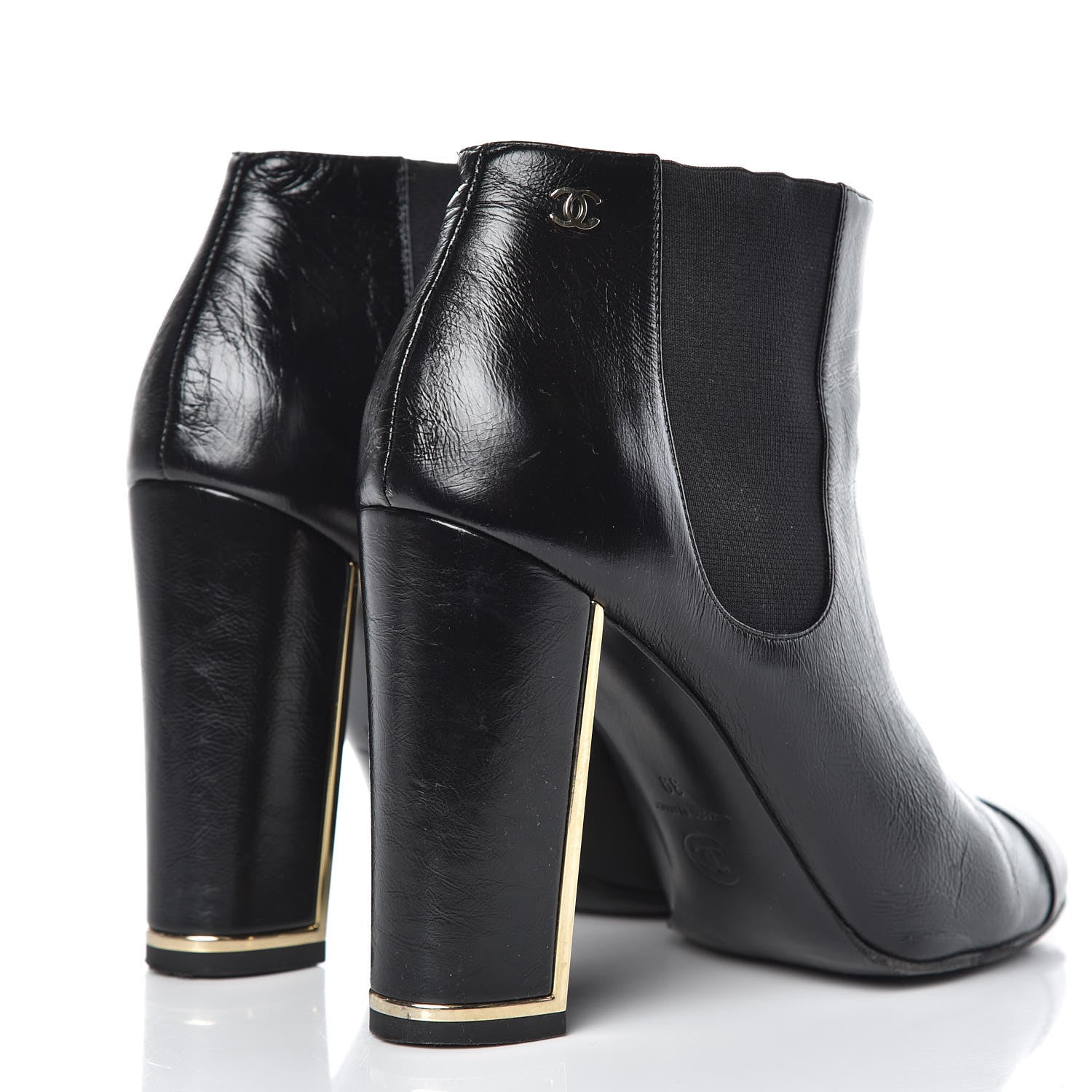 Chanel Crinkled Calfskin Cap Toe CC Short Ankle Boots 39 Black 3 of 12