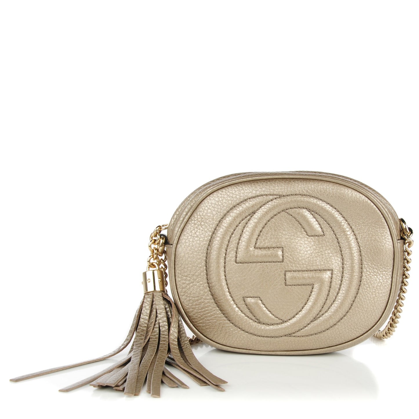 Metallic Pebbled Calfskin Mini Soho Chain Bag Golden Beige