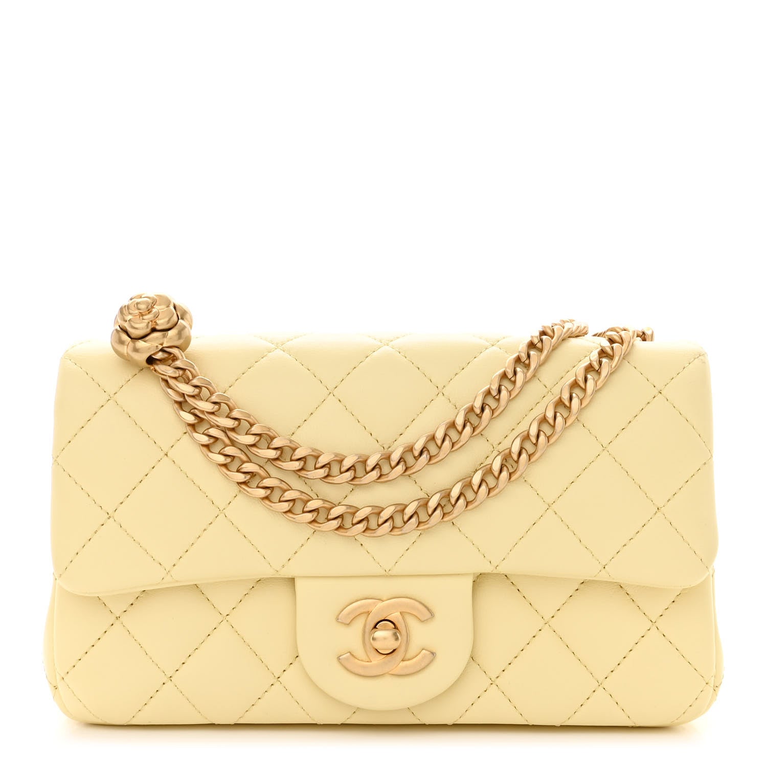 Chanel Lambskin Quilted Mini Rectangular Sweet Camellia Flap Yellow 1 of 10