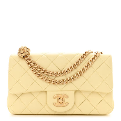 Chanel Lambskin Quilted Mini Rectangular Sweet Camellia Flap Yellow 1 of 10