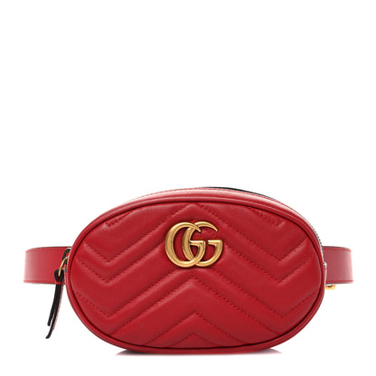 Gucci Calfskin Matelasse GG Marmont Belt Bag 95 38 Hibiscus Red 1 of 9