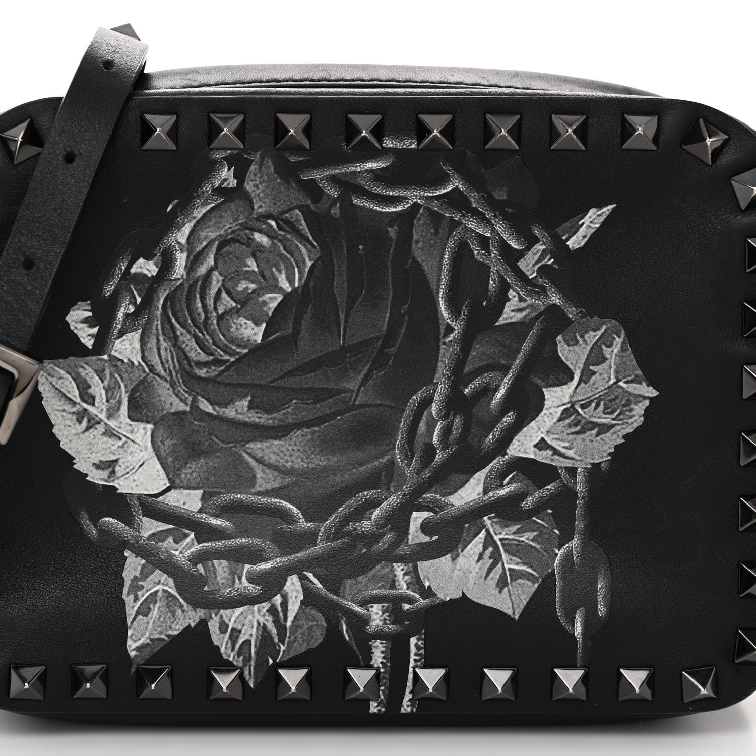 Valentino Garavani X UNDERCOVER Calfskin Rockstud Rose Print Camera Crossbody Bag Black 7 of 11