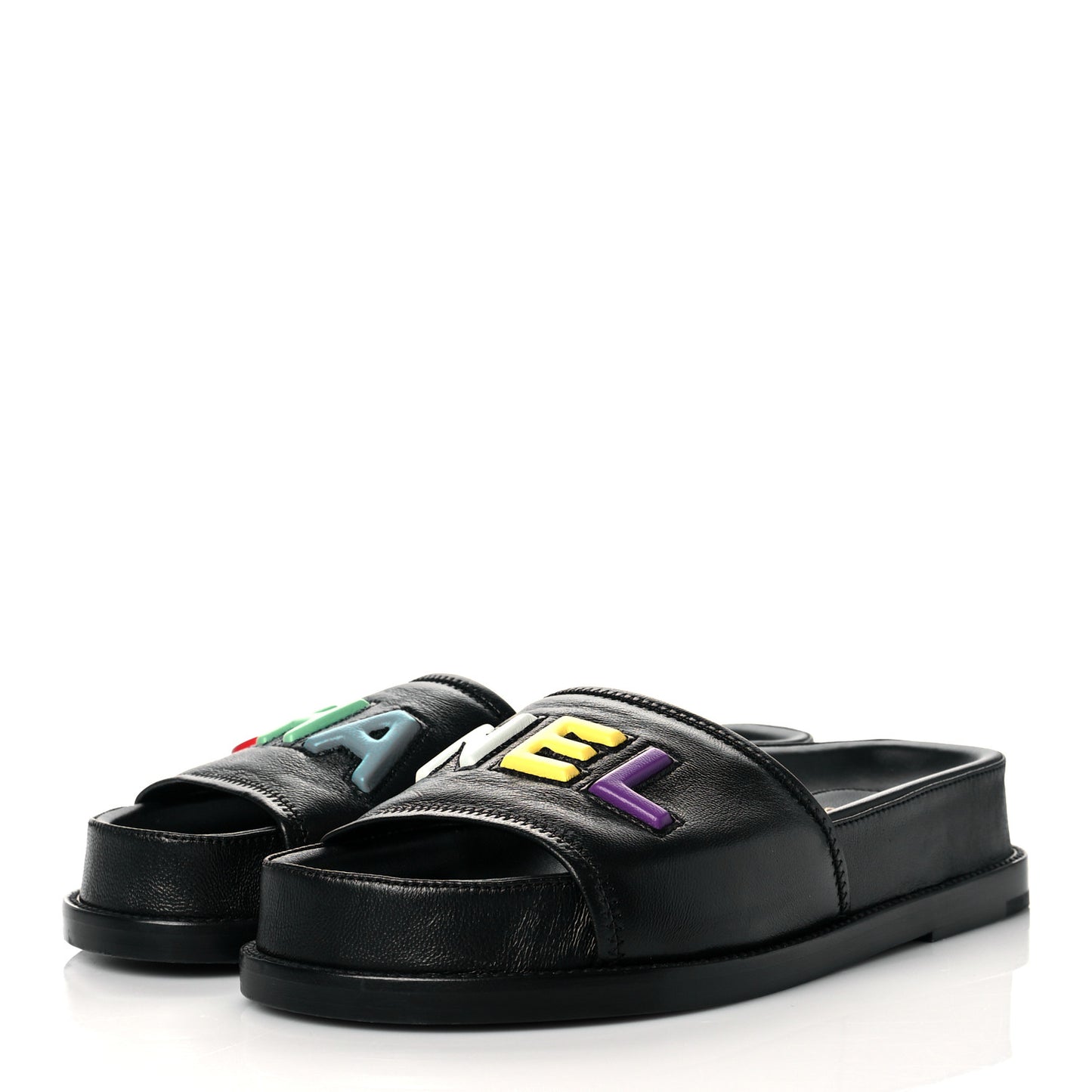 Lambskin Cha-Nel Mule Sandals 37 Black Multicolor