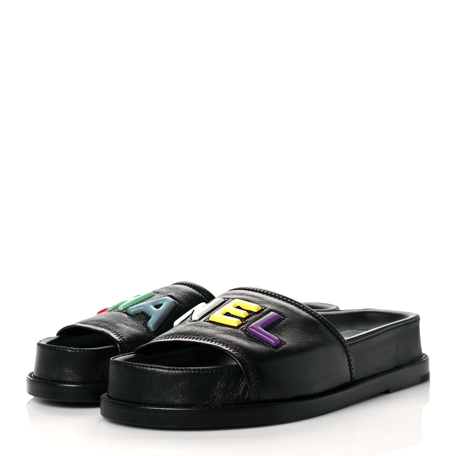Chanel Lambskin Cha-Nel Mule Sandals 37 Black Multicolor 3 of 14