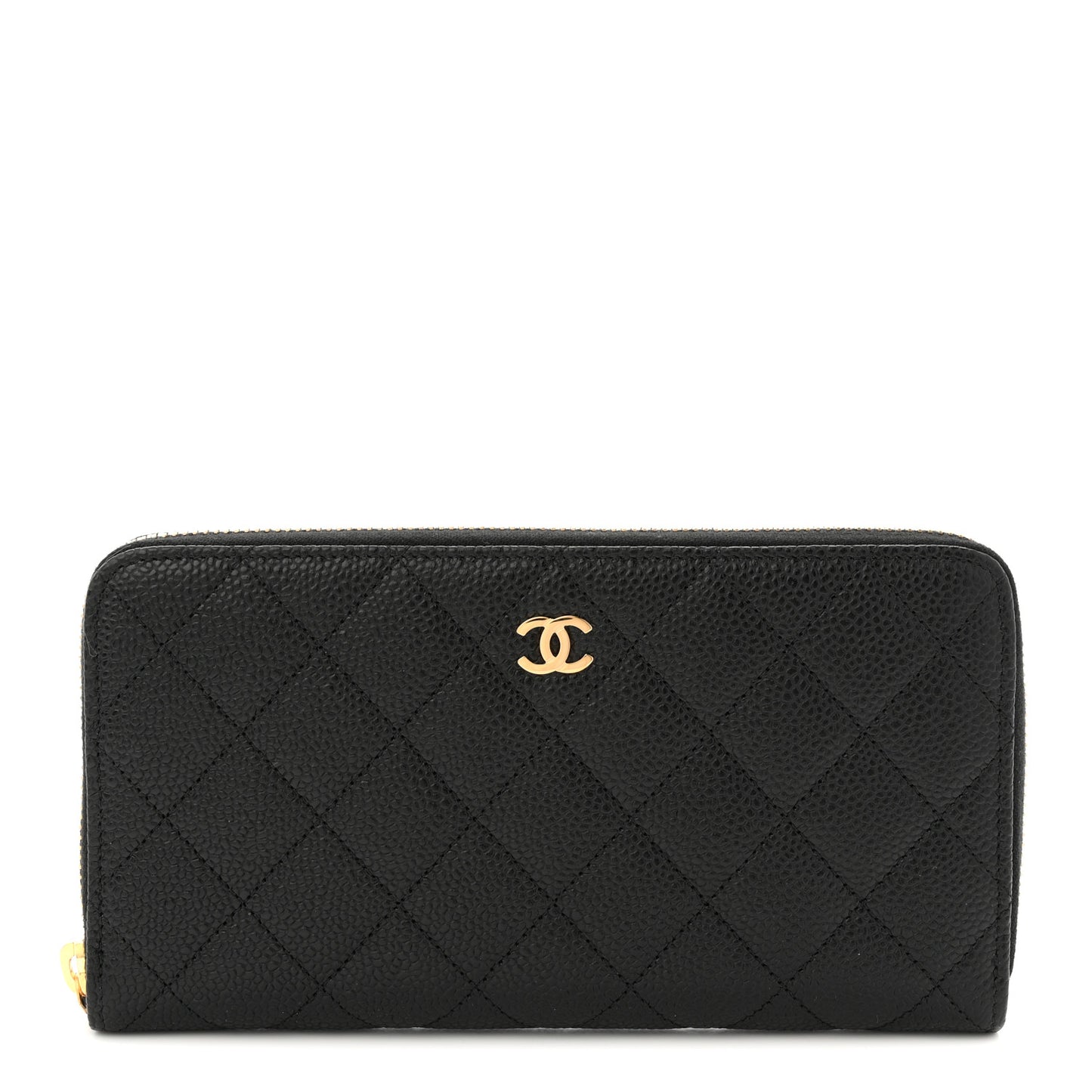 Caviar Quilted Large Gusset Zip Around Wallet Black