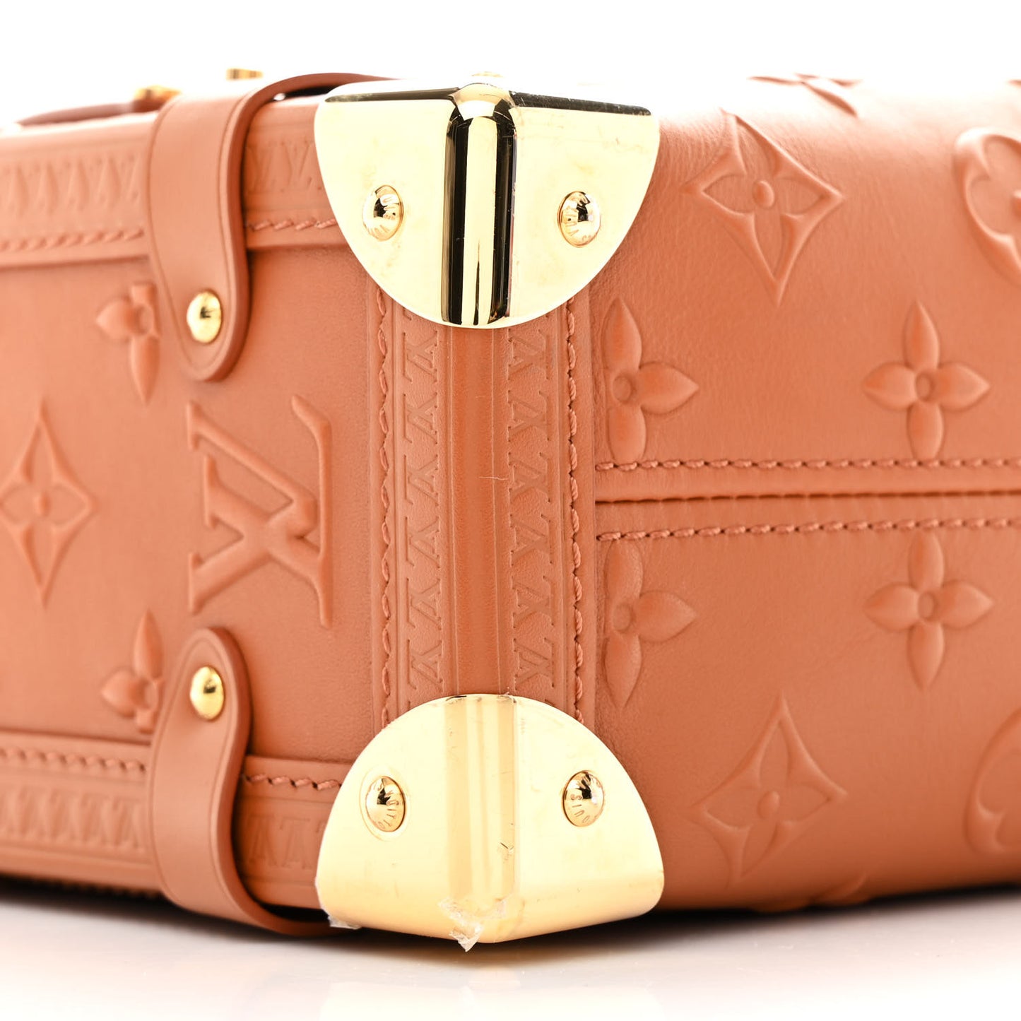 Calfskin Debossed Monogram Side Trunk Tan