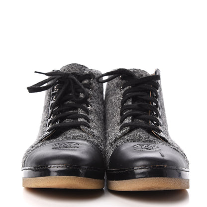 Chanel Tweed Patent Lambskin High Top Sneakers 39 Black Grey 2 of 6
