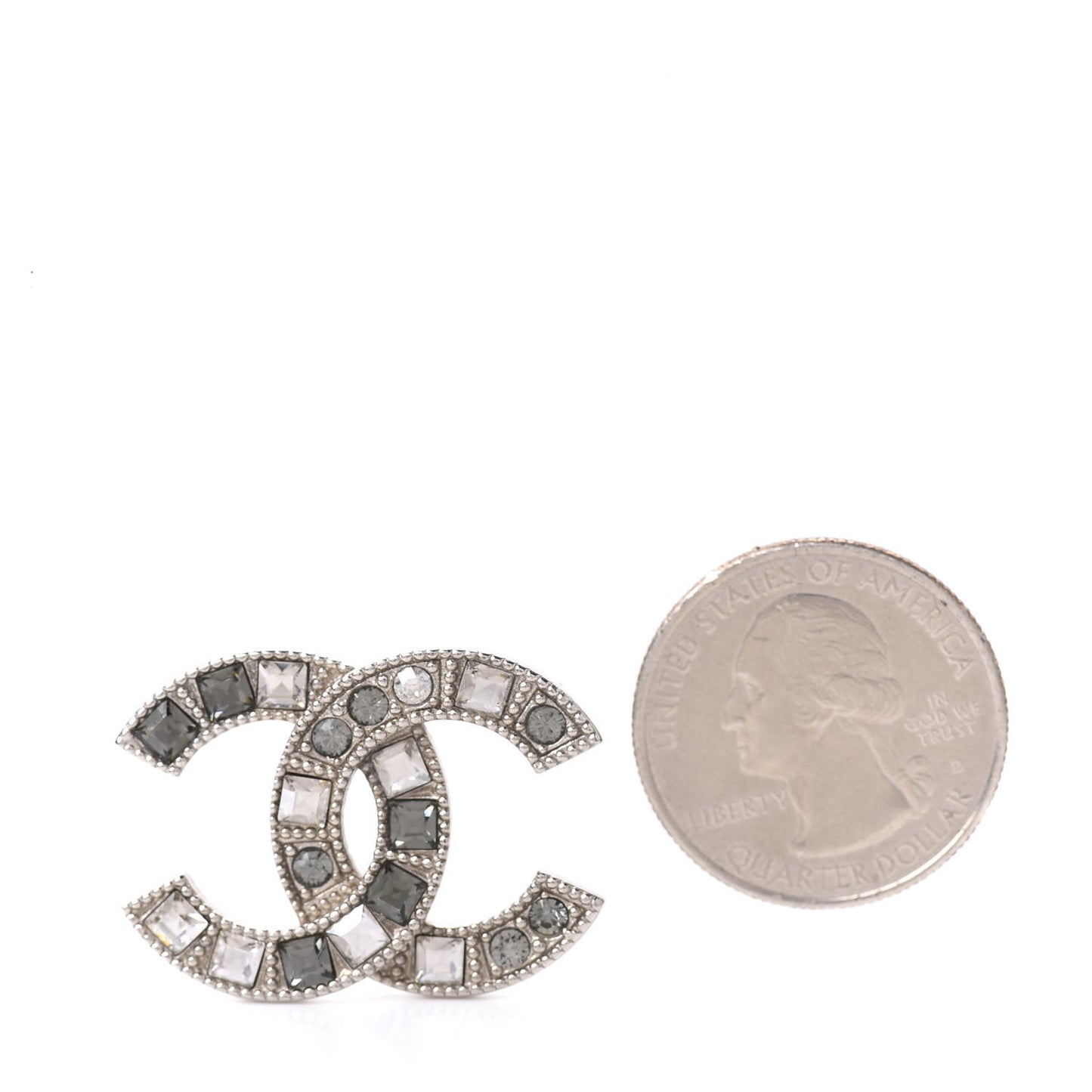 Crystal Baguette CC Brooch Grey Silver