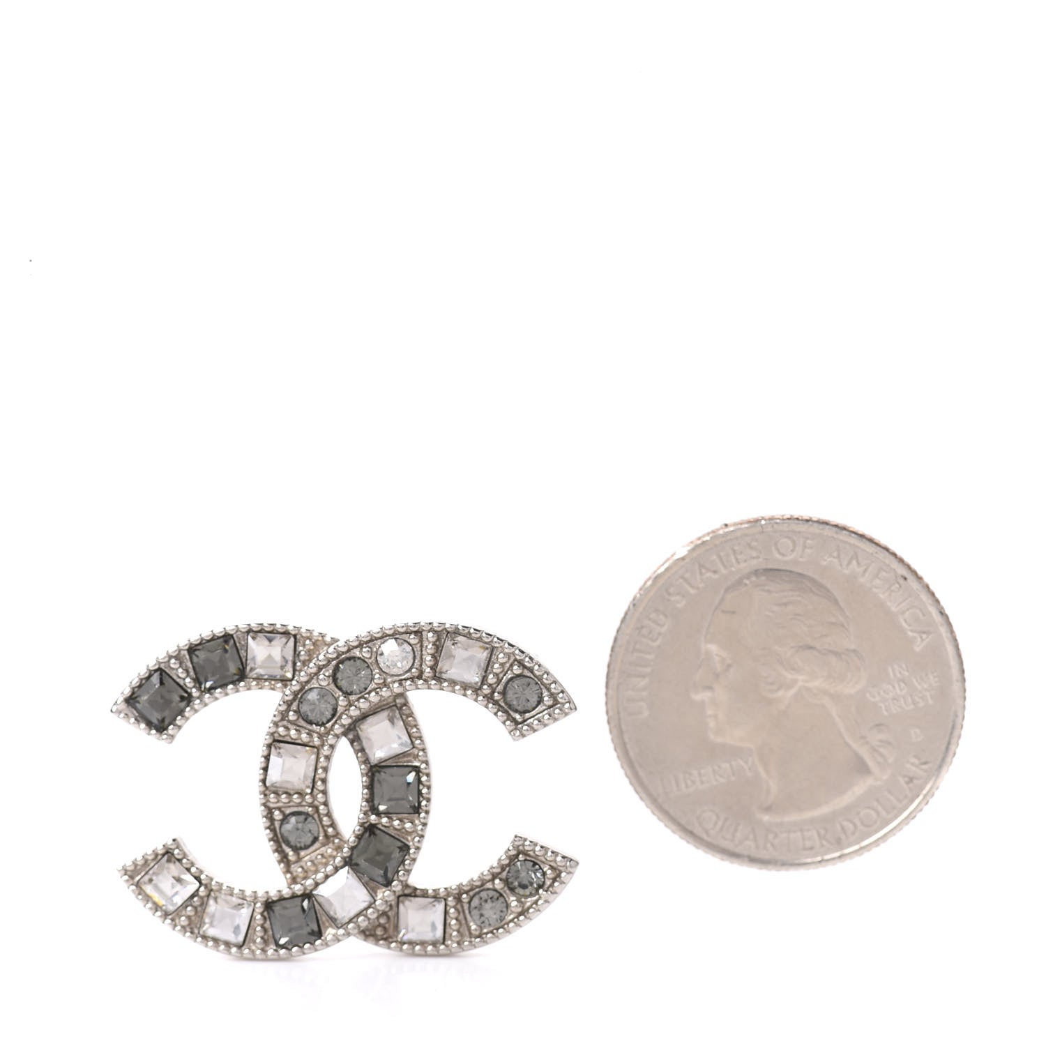Chanel Crystal Baguette CC Brooch Grey Silver 2 of 4