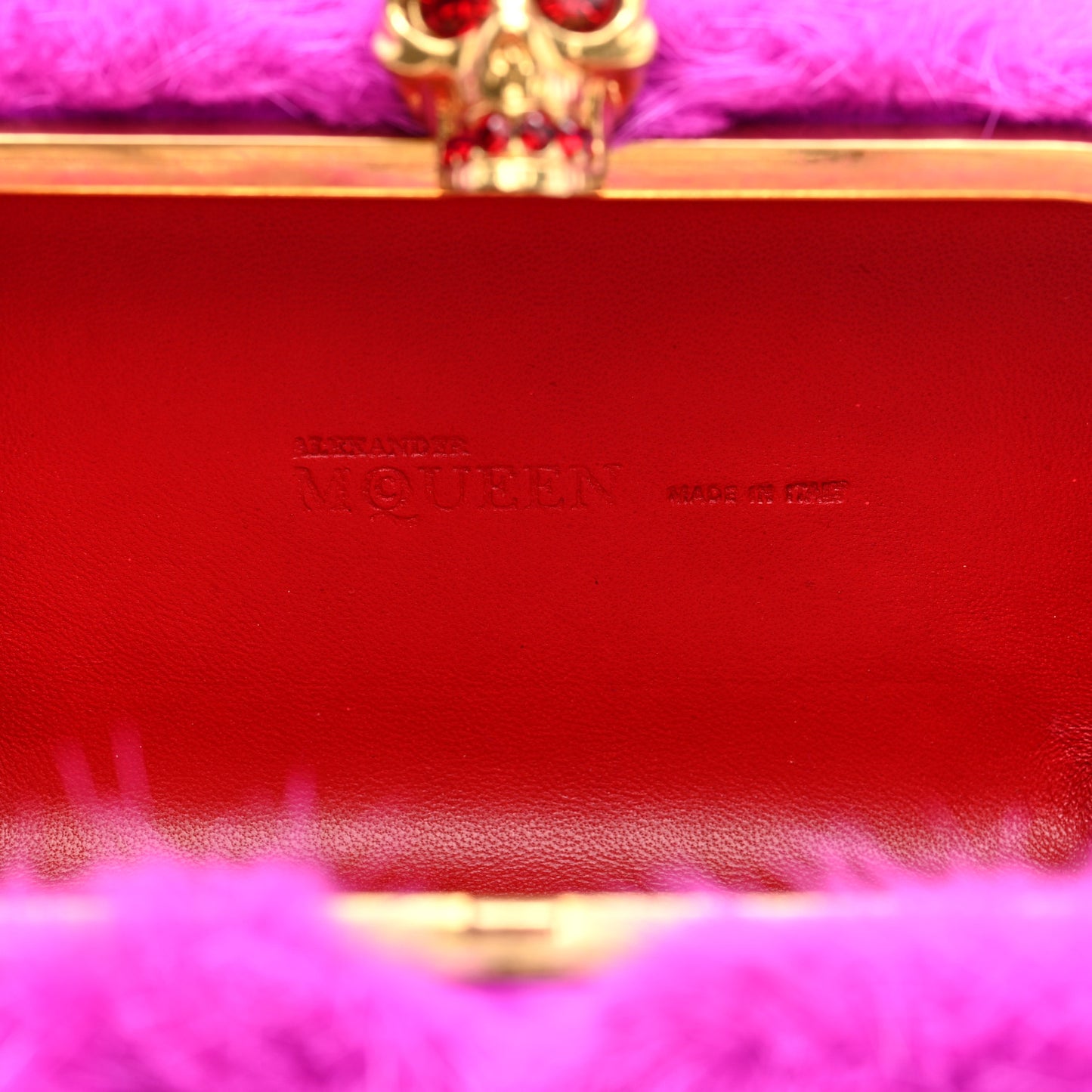 Mink Fur Britannia Skull Box Clutch Fuchsia
