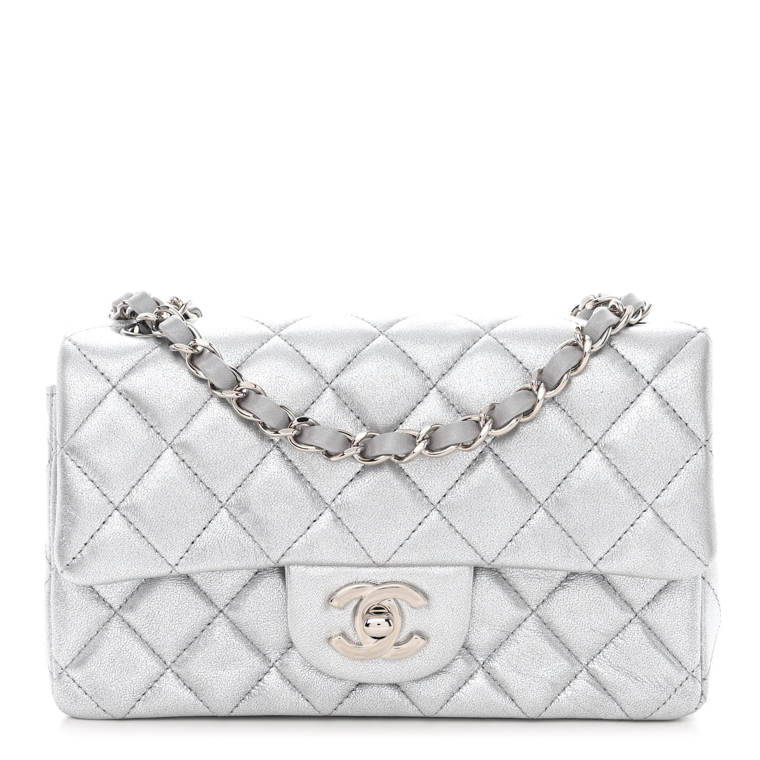 Chanel Metallic Lambskin Quilted Mini Rectangular Flap Silver 1 of 10