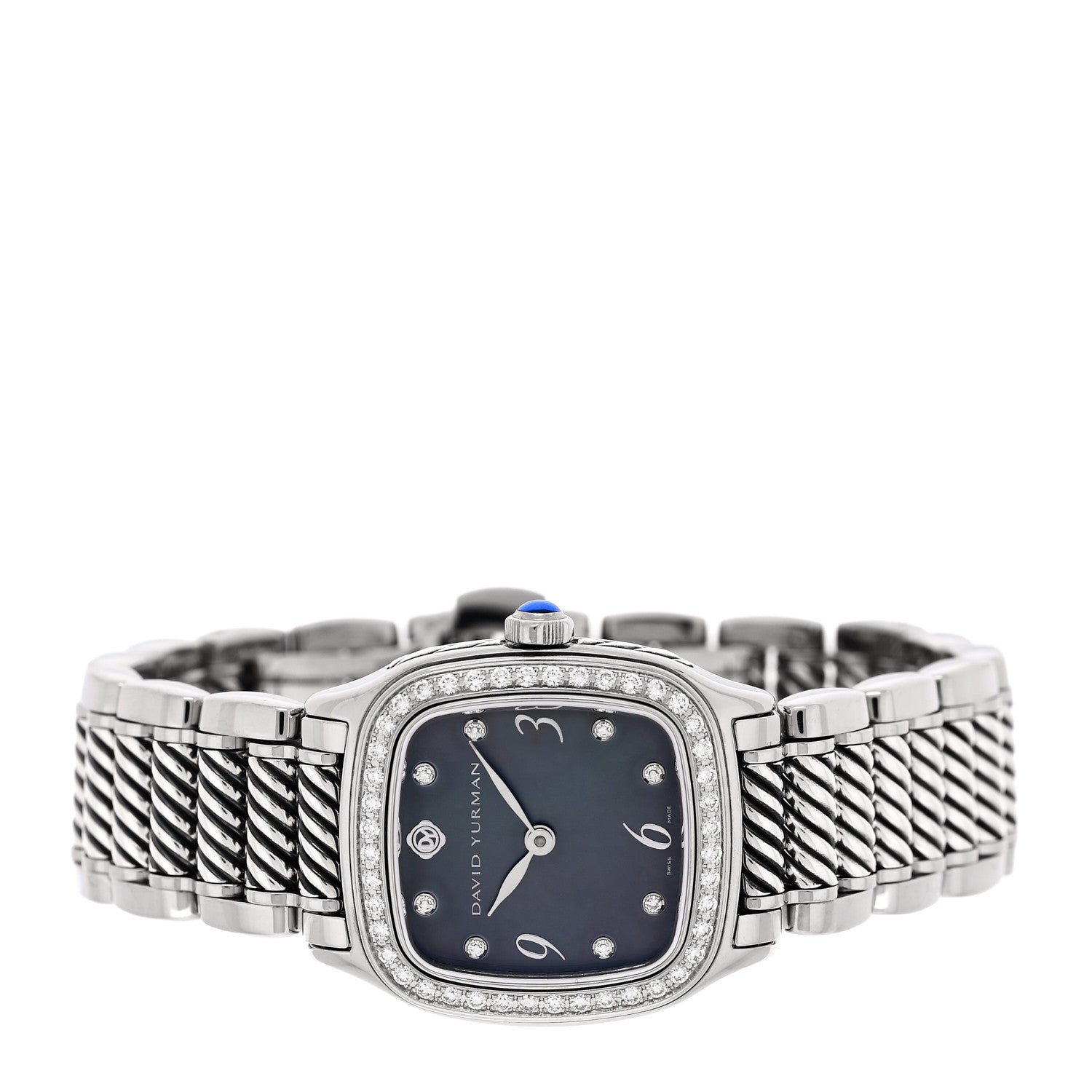 David Yurman Stainless Steel Diamond Bezel Blue Mother of Pearl 25mm Thoroughbred Quartz Watch 2 of 5